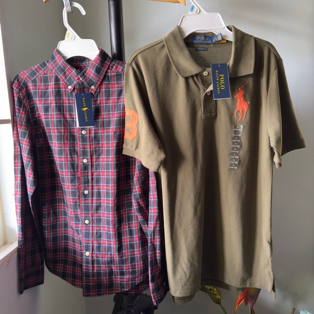 Polo Ralph Lauren Big Boys L 14-16  POLO SHIRT DRESS SHIRT LOT OF 2